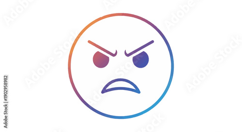 Gradient outline angry face emoji illustration showcasing intense negative emotions and frustration