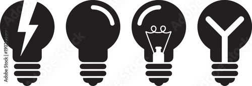 Black light bulb icons with different white symbols inside them