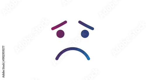 Gradient colored sad face emoji on white background representing melancholy and emotional
