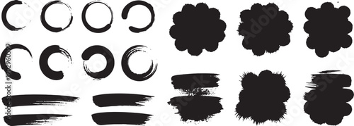 Collection of black brush strokes and shapes on white background