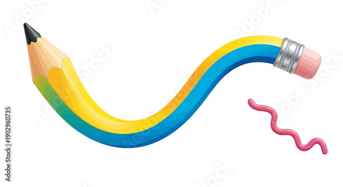 Creative bent pencil drawing a fun squiggly line representing artistic expression