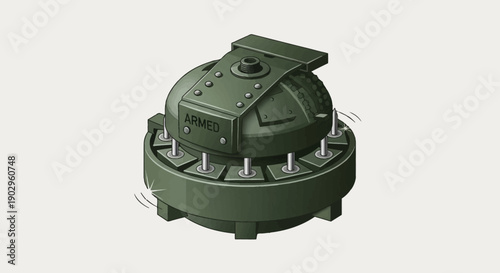 Cartoon illustration of an armed landmine or explosive device ready for deployment