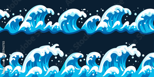 Stylized blue ocean waves repeat in a seamless pattern against a dark background