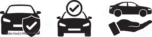 Car insurance protection and safety symbols with check marks and hand