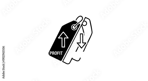 Profit and loss concept with arrows on tags business and finance symbol