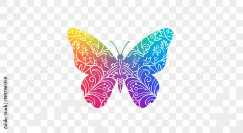 Stunning Rainbow Mandala Butterfly Vector Art with Intricate Floral Patterns and Gradient Hues
