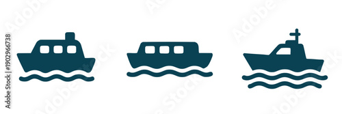 Water Taxi Boat Icon Set Transportation Vector