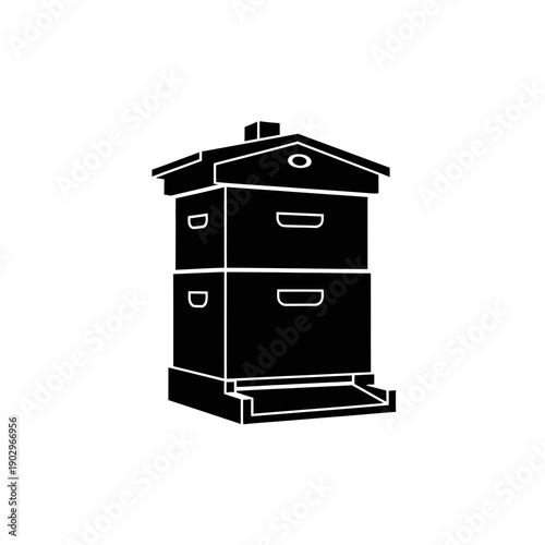 Beehive Box Apiary Silhouette Vector Honey Farm Agriculture Wooden House Icon Isolated on White