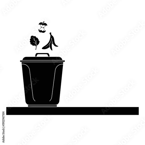 Kitchen Compost Bin Silhouette Vector Countertop Food Waste Recycle Pail Icon Isolated