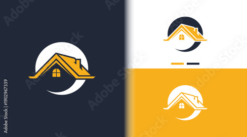 Modern House Logo with Moon and Sun Concept for Real Estate Branding