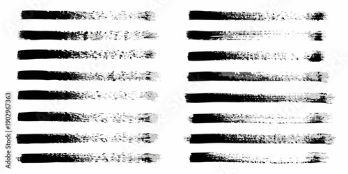 Abstract arrangement of horizontal black brush strokes on a white background