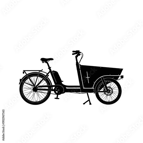 Silhouette of an Electric Cargo Bike Delivery Vehicle Vector Icon Logistics Illustration Isolated Black Shape on White Background