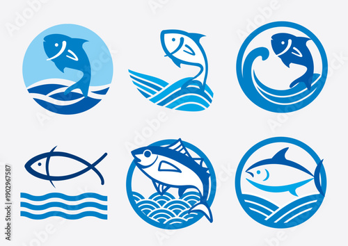 波　海　お魚ロゴマークセット