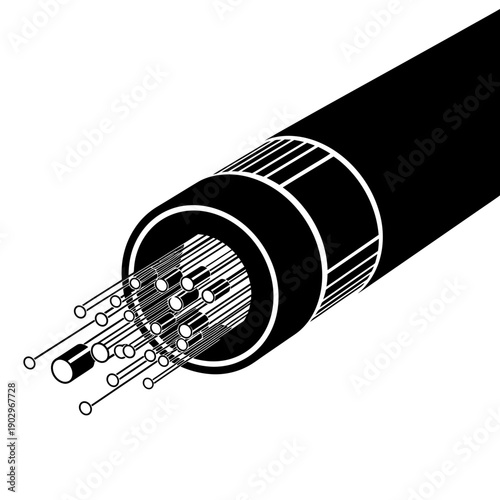 Silhouette of a Fiber Optic Cable Cross Section Vector Icon High Speed Internet Illustration Isolated Black Shape on White Background