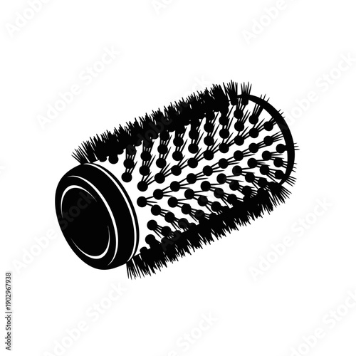 Silhouette of a Round Hair Brush Bristle Vector Icon Salon Styling Tool Illustration Isolated Black Shape on White Background