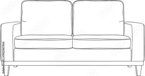 Simple Line Drawing of Modern Sofa with Clean Lines and Minimalist Design on Neutral Background from Front View