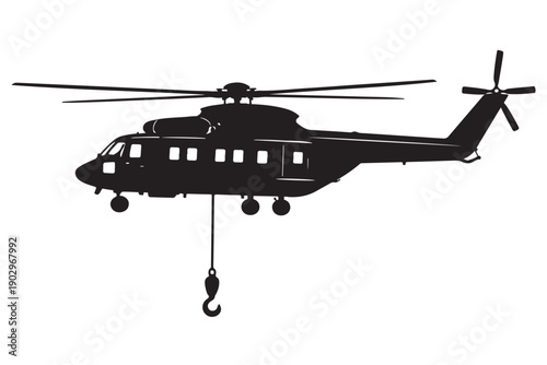 Cargo Helicopter Silhouette Side View External Load Hook Shape