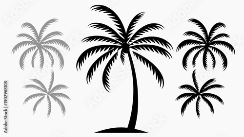 Set of modern palm tree silhouettes in black and gray