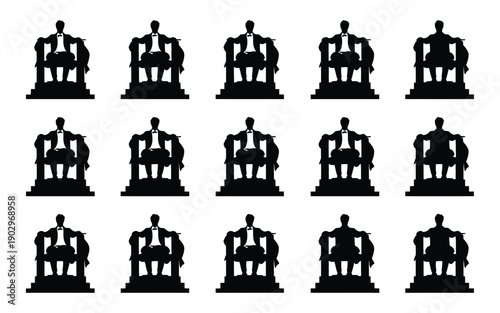 Black silhouettes of businessmen sitting on thrones royalty free icons white background conceptual business power
