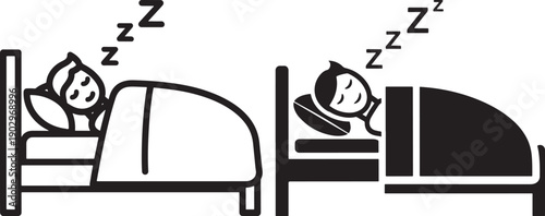 Two people sleeping peacefully in separate beds, illustrated with 'Zzz' symbols indicating rest and slumber.