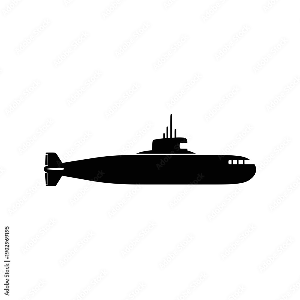 Fototapeta premium Submarine Silhouette Underwater Navy Vessel Vector Illustration Marine Transport