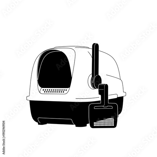Smart Litter Box Silhouette Automatic Cat Toilet Vector Illustration Pet Tech Icon