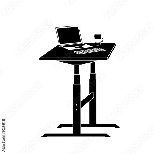 Adjustable Standing Desk Silhouette Ergonomic Workspace Vector Illustration Office Icon