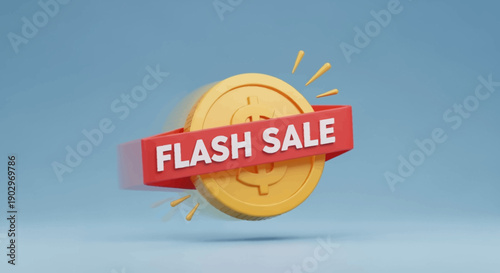 Vibrant 3D Flash Sale banner on golden dollar coin representing limited-time discounts and special