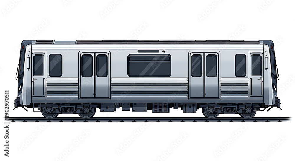 Fototapeta premium Modern subway train at station platform viewed from side with sleek design and multiple doors