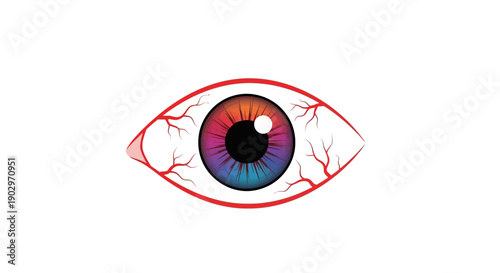 Colorful artistic red-veined eye illustration representing fatigue or irritation