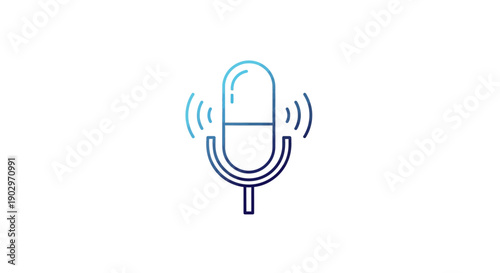 Voice recording microphone icon with sound waves for audio communication and podcasting technology