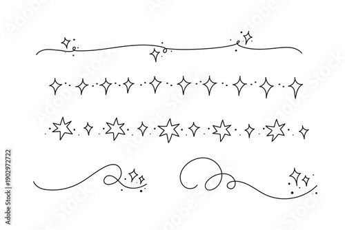手書き風のキラキラしたライン素材セット 星の飾り罫線の詰め合わせ