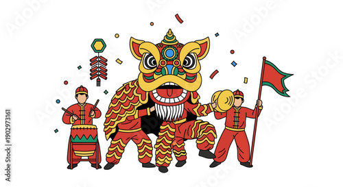 Lion Dance Performance with Costumed Dancers.