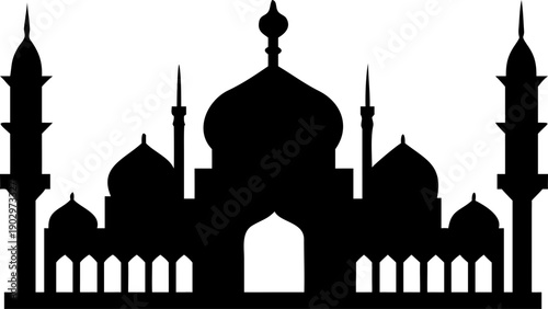 Majestic mosque silhouette with domes and minarets