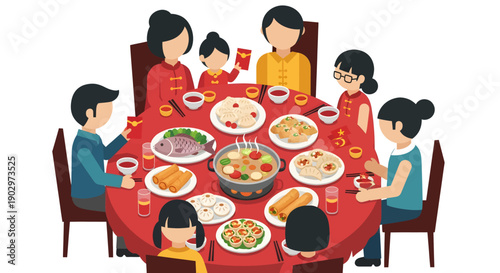 Family Gathering Around Dinner Table Eating.