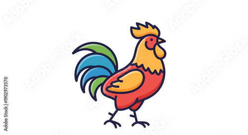 Colorful Cartoon Rooster Illustration.