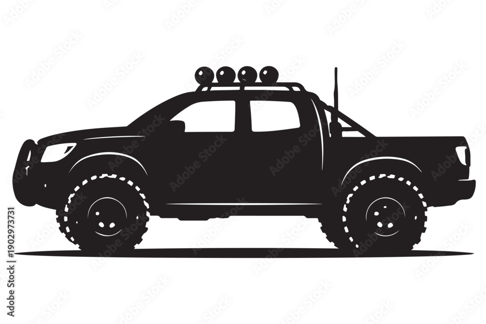 Fototapeta premium Off Road Pickup Truck Silhouette Side View Adventure Vehicle Profile