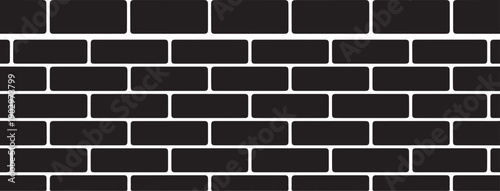 Seamless black brick wall pattern with white grout lines for high contrast graphic design isolated on white background, illustration
