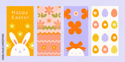 Colorful easter bookmarks with rabbits flowers and decorated eggs