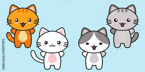 Obraz na plátně Four adorable cartoon cats with simple designs and cheerful expressions