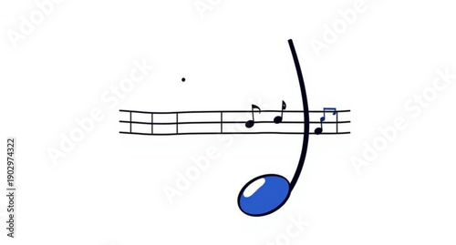 Minimalist vector illustration of black musical notes and a treble clef on a white background stave for classical song composition art