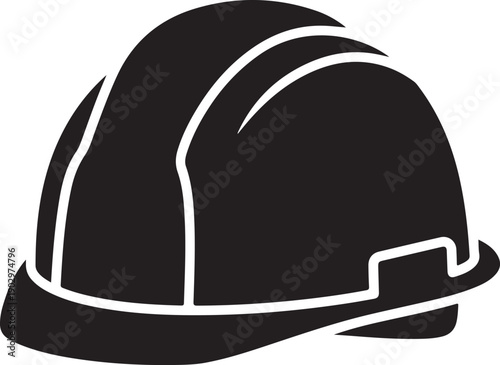 Black silhouette of a construction hard hat icon for industrial safety and protection isolated on white background, illustration