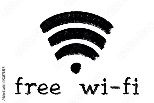 Hand drawn free wifi spot zone sign Public wi-fi area sign Wireless internet clipart in doodle style Single element for print, web, design, decor 3G, 4G, 5G, 6G, IoT