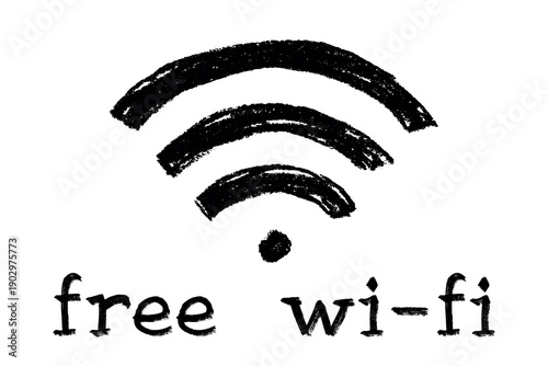 Hand drawn free wifi spot zone sign Public wi-fi area sign Wireless internet clipart in doodle style Single element for print, web, design, decor 3G, 4G, 5G, 6G, IoT