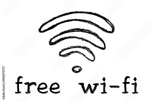 Hand drawn free wifi spot zone sign Public wi-fi area sign Wireless internet clipart in doodle style Single element for print, web, design, decor 3G, 4G, 5G, 6G, IoT