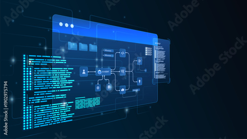 AI workflow automation artificial intelligence. ai agent automation dashboard machine learning with data processing system, coding, analytics flow and automation system.