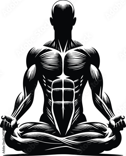 illustration of a muscular man in a meditative pose representing fitness and inner peace perfect for health and wellness concepts isolated on white background