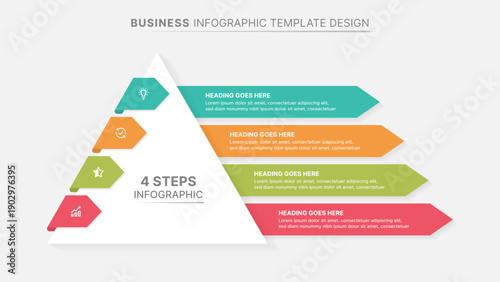 Modern 4 Steps Business Pyramid Hierarchy Infographic Template with Icons
