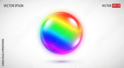 A vibrant three-dimensional glossy rainbow sphere glowing on a pure white background an artistic
