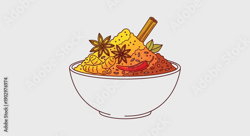 A vibrant and aromatic bowl overflowing with a delightful mix of traditional culinary spices